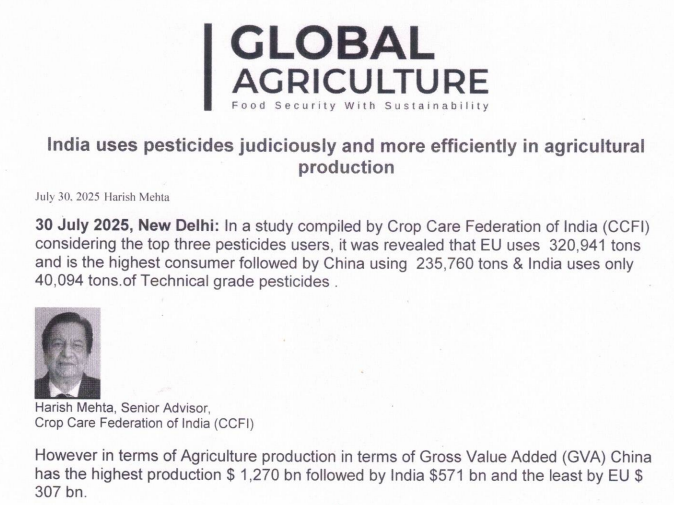 India uses pesticides judiciously and more efficiently in agricultural production